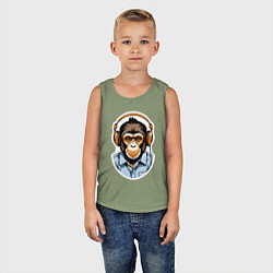 Майка детская хлопок Портрет обезьяны в наушниках, цвет: авокадо — фото 2