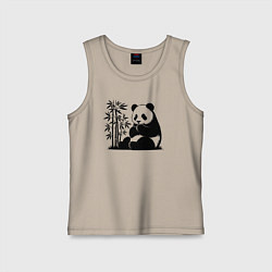 Майка детская хлопок Сидящая чёрная панда рядом с бамбуком, цвет: миндальный