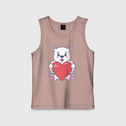 Майка детская хлопок Белый медведь с сердцем, цвет: пыльно-розовый