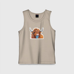 Майка детская хлопок Шотландский волосатый бык, цвет: миндальный