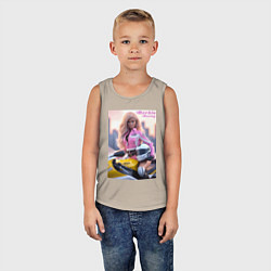 Майка детская хлопок Barbie racing - ai art, цвет: миндальный — фото 2