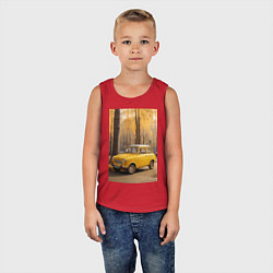 Майка детская хлопок Желтый ретро автомобиль, цвет: красный — фото 2