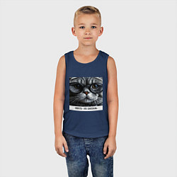 Майка детская хлопок Мем кот в очках: шерсть это приправа, цвет: тёмно-синий — фото 2