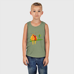 Майка детская хлопок Пара влюбленных попугаев на ветке, цвет: авокадо — фото 2