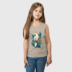 Майка детская хлопок Попугай какаду и тропические листья, цвет: миндальный — фото 2