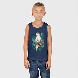 Майка детская хлопок Попугай какаду и тропические листья, цвет: тёмно-синий — фото 2