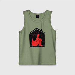 Майка детская хлопок Сижу дома, цвет: авокадо