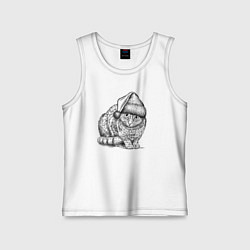 Майка детская хлопок Новогодний котик, цвет: белый