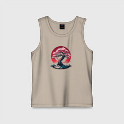 Майка детская хлопок Цветение сакуры на фоне восхода солнца, цвет: миндальный