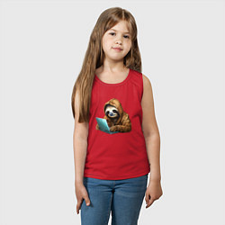 Майка детская хлопок Ленивец за ноутбуком, цвет: красный — фото 2