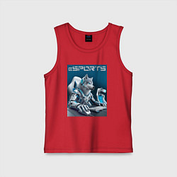 Майка детская хлопок Крутой волчара киберспортсмен - нейросеть, цвет: красный