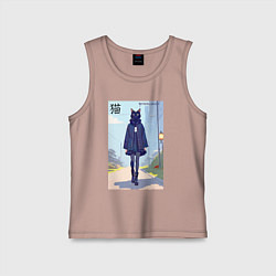 Майка детская хлопок Чёрная кошечка на своём районе - нейросеть, цвет: пыльно-розовый