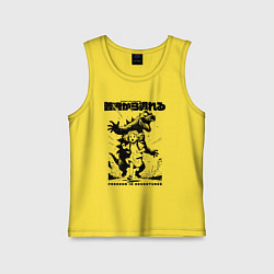 Майка детская хлопок Девочка убегает от динозавра аниме, цвет: желтый