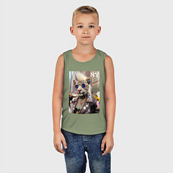 Майка детская хлопок Леопард альбинос панк музыкант из Нью-Йорка - нейр, цвет: авокадо — фото 2