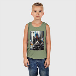 Майка детская хлопок Кот панк с разноцветным хаером - Нью-Йорк, цвет: авокадо — фото 2