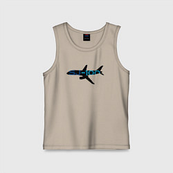 Майка детская хлопок Черный облик Superjet-100 с цветным названием, цвет: миндальный