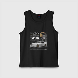 Майка детская хлопок Nissan Skyline годзила, цвет: черный