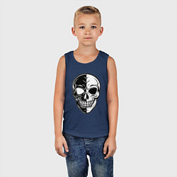 Майка детская хлопок Черно белый череп, цвет: тёмно-синий — фото 2