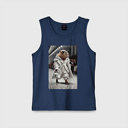 Майка детская хлопок Модный капибара манекенщик - дефиле животных, цвет: тёмно-синий