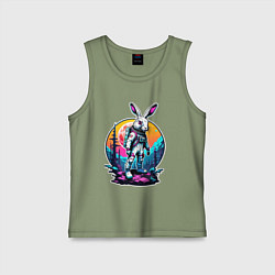 Майка детская хлопок Неоновый заяц астронавт в космосе, цвет: авокадо