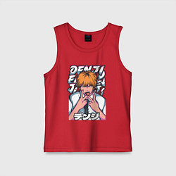 Майка детская хлопок Человек-бензопила Denji язык, цвет: красный