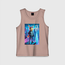 Майка детская хлопок Чувак Пикачу в мегаполисе - урбан нейроарт, цвет: пыльно-розовый