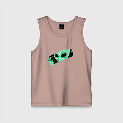 Майка детская хлопок Взгляд инопланетянина через стекло, цвет: пыльно-розовый