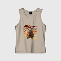 Майка детская хлопок Spooky vibes - жуткий вайб, цвет: миндальный