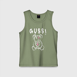 Майка детская хлопок Гусси - мишка с гусем, цвет: авокадо