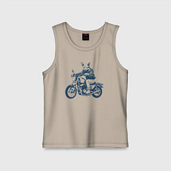 Майка детская хлопок Сфинкс на мотоцикле как байкер, цвет: миндальный