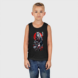 Майка детская хлопок Волк самурай - гравюра, цвет: черный — фото 2