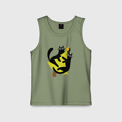 Майка детская хлопок Черные коты на елке, цвет: авокадо