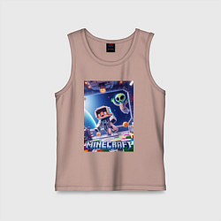 Майка детская хлопок Инопланетянин следит за космонавтом - Майнкрафт, цвет: пыльно-розовый