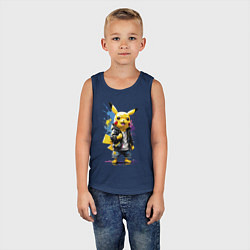 Майка детская хлопок Cool Pikachu - watercolor sketch, цвет: тёмно-синий — фото 2