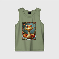 Майка детская хлопок Новогодняя золотая змейка, цвет: авокадо