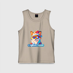 Майка детская хлопок С новым годом от лисы, цвет: миндальный