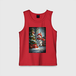 Майка детская хлопок Веселый снеговик, цвет: красный