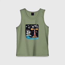 Майка детская хлопок Маяк и парусник, цвет: авокадо