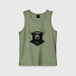 Майка детская хлопок Медведь ковбой на диком западе, цвет: авокадо