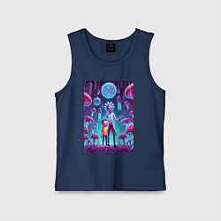 Майка детская хлопок Rick and Morty among neon mushrooms - ai art fanta, цвет: тёмно-синий