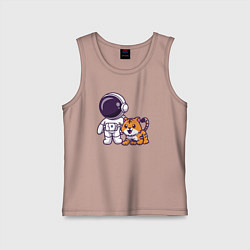 Майка детская хлопок Космонавт и тигрёнок, цвет: пыльно-розовый