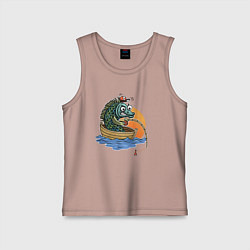 Майка детская хлопок Увлеченная рыба-рыбак ловит рыбу удочкой, цвет: пыльно-розовый