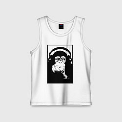 Майка детская хлопок Monkey in the headphones, цвет: белый