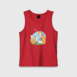 Майка детская хлопок Свидание влюбленных лисичек, цвет: красный