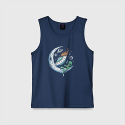 Майка детская хлопок Марсианин на луне, цвет: тёмно-синий