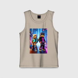 Майка детская хлопок Minecraft - characters neon glow, цвет: миндальный