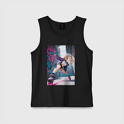 Майка детская хлопок Девушка на роликах исполняет трюки, цвет: черный