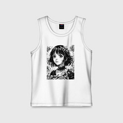 Майка детская хлопок Аниме девушка портрет черно-белый, цвет: белый