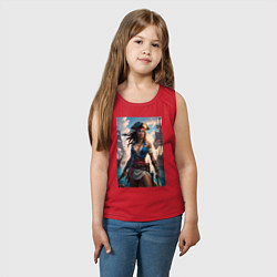 Майка детская хлопок Пиратка на фона флотилии кораблей, цвет: красный — фото 2