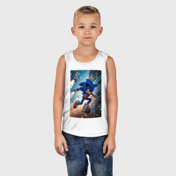 Майка детская хлопок Соник убегает от летящих ракет, цвет: белый — фото 2